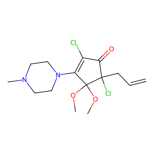 5-Allyl-2,5-dichloro-4,4-dimethoxy-3-(4-methyl-piperazin-1-yl)-cyclopent-2-enone structure