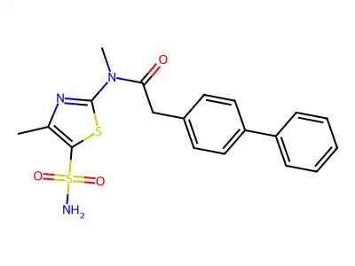 N-methyl-N-(4-methyl-5-sulfamoyl-thiazol-2-yl)-2-(4-phenylphenyl)acetamide structure