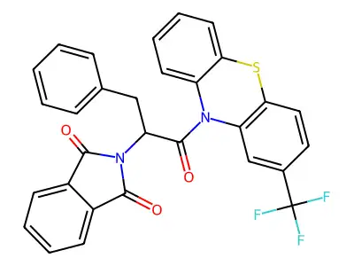 2-{1-oxo-3-phenyl-1-[2-(trifluoromethyl)-10H-phenothiazin-10-yl]propan-2-yl}-1H-isoindole-1,3(2H)-dione structure