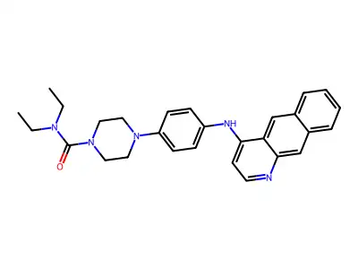4-[4-(benzo[g]quinolin-4-ylamino)phenyl]-N,N-diethylpiperazine-1-carboxamide structure