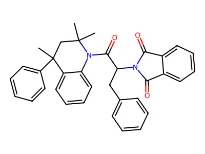 2-[1-oxo-3-phenyl-1-(2,2,4-trimethyl-4-phenyl-3H-quinolin-1-yl)propan-2-yl]isoindole-1,3-dione structure