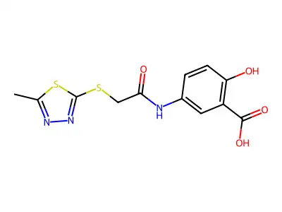 2-hydroxy-5-({[(5-methyl-1,3,4-thiadiazol-2-yl)sulfanyl]acetyl}amino)benzoic acid structure