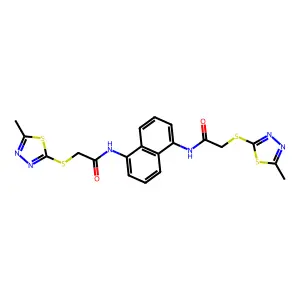 2-[(5-methyl-1,3,4-thiadiazol-2-yl)sulfanyl]-N-[5-[[2-[(5-methyl-1,3,4-thiadiazol-2-yl)sulfanyl]acetyl]amino]naphthalen-1-yl]acetamide structure