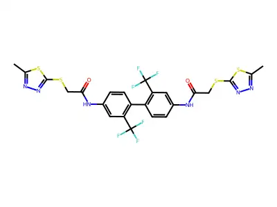 2-[(5-methyl-1,3,4-thiadiazol-2-yl)sulfanyl]-N-[4-[4-[[2-[(5-methyl-1,3,4-thiadiazol-2-yl)sulfanyl]acetyl]amino]-2-(trifluoromethyl)phenyl]-3-(trifluoromethyl)phenyl]acetamide structure