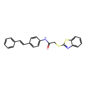 2-(1,3-benzothiazol-2-ylsulfanyl)-N-[4-[(E)-2-phenylethenyl]phenyl]acetamide structure