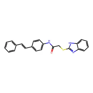 2-(1H-benzimidazol-2-ylsulfanyl)-N-[4-[(E)-2-phenylethenyl]phenyl]acetamide structure