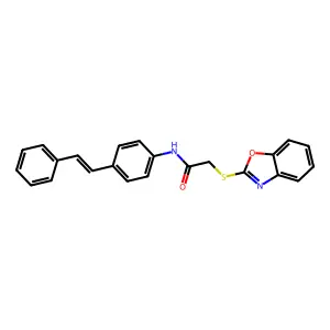 2-(1,3-benzoxazol-2-ylsulfanyl)-N-[4-[(E)-2-phenylethenyl]phenyl]acetamide structure