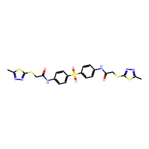 2-[(5-methyl-1,3,4-thiadiazol-2-yl)sulfanyl]-N-[4-[4-[[2-[(5-methyl-1,3,4-thiadiazol-2-yl)sulfanyl]acetyl]amino]phenyl]sulfonylphenyl]acetamide structure