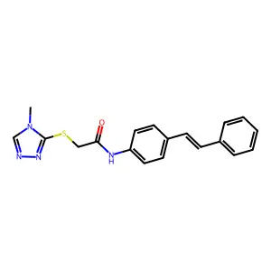 2-[(4-methyl-1,2,4-triazol-3-yl)sulfanyl]-N-[4-[(E)-2-phenylethenyl]phenyl]acetamide structure