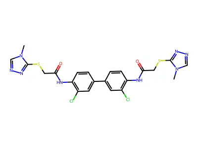 N-[2-chloro-4-[3-chloro-4-[[2-[(4-methyl-1,2,4-triazol-3-yl)sulfanyl]acetyl]amino]phenyl]phenyl]-2-[(4-methyl-1,2,4-triazol-3-yl)sulfanyl]acetamide structure