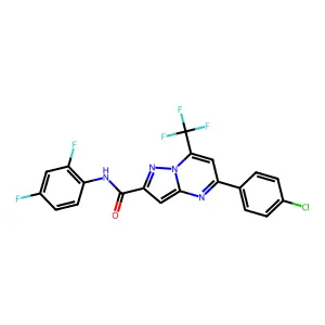 5-(4-chlorophenyl)-N-(2,4-difluorophenyl)-7-(trifluoromethyl)pyrazolo[1,5-a]pyrimidine-2-carboxamide structure