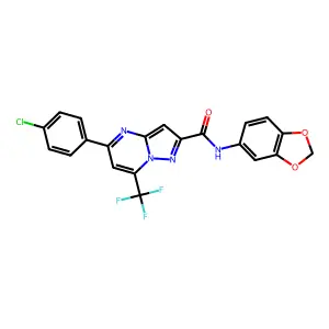 N-(1,3-benzodioxol-5-yl)-5-(4-chlorophenyl)-7-(trifluoromethyl)pyrazolo[1,5-a]pyrimidine-2-carboxamide structure
