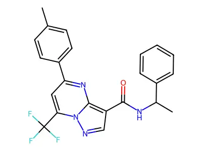 5-(4-methylphenyl)-N-(1-phenylethyl)-7-(trifluoromethyl)pyrazolo[1,5-a]pyrimidine-3-carboxamide structure