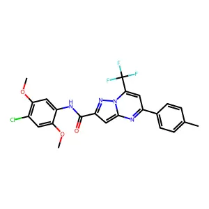 N-(4-chloro-2,5-dimethoxyphenyl)-5-(4-methylphenyl)-7-(trifluoromethyl)pyrazolo[1,5-a]pyrimidine-2-carboxamide structure