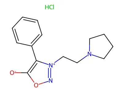 Sydnone, 4-phenyl-3-(2-(1-pyrrolidinyl)ethyl)-, monohydrochloride structure
