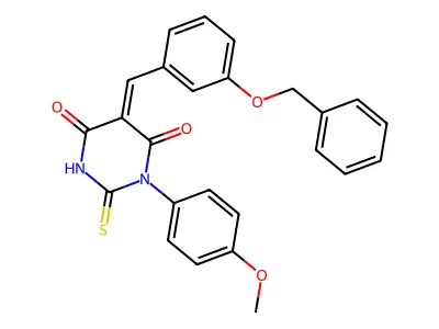 (5Z)-1-(4-methoxyphenyl)-5-[(3-phenylmethoxyphenyl)methylidene]-2-sulfanylidene-1,3-diazinane-4,6-dione structure