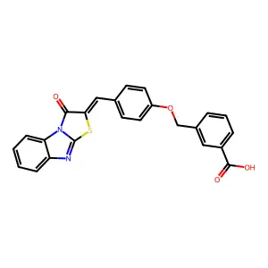 (Z)-3-((4-((3-oxobenzo[4,5]imidazo[2,1-b]thiazol-2(3H)-ylidene)methyl)phenoxy)methyl)benzoic acid structure