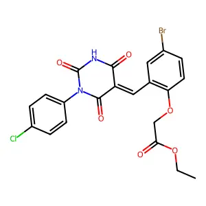 ethyl (4-bromo-2-{(E)-[1-(4-chlorophenyl)-2,4,6-trioxotetrahydropyrimidin-5(2H)-ylidene]methyl}phenoxy)acetate structure