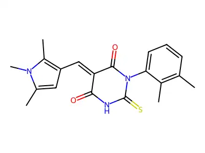 (5E)-1-(2,3-dimethylphenyl)-2-sulfanylidene-5-[(1,2,5-trimethylpyrrol-3-yl)methylidene]-1,3-diazinane-4,6-dione structure