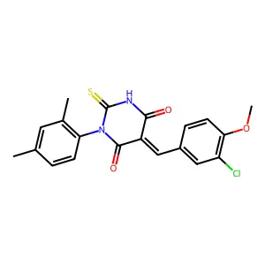 (5Z)-5-(3-chloro-4-methoxybenzylidene)-1-(2,4-dimethylphenyl)-2-thioxodihydropyrimidine-4,6(1H,5H)-dione structure