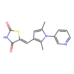 (5Z)-5-{[2,5-dimethyl-1-(pyridin-3-yl)-1H-pyrrol-3-yl]methylidene}-1,3-thiazolidine-2,4-dione structure