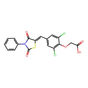 (Z)-2-(2,6-dichloro-4-((2,4-dioxo-3-phenylthiazolidin-5-ylidene)methyl)phenoxy)acetic acid structure