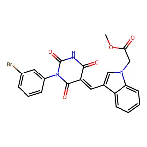 methyl 2-[3-[(E)-[1-(3-bromophenyl)-2,4,6-trioxo-1,3-diazinan-5-ylidene]methyl]indol-1-yl]acetate structure