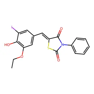 (Z)-5-(3-ethoxy-4-hydroxy-5-iodobenzylidene)-3-phenylthiazolidine-2,4-dione structure