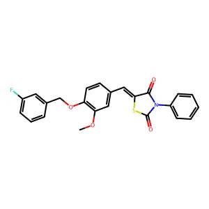 (5Z)-5-{4-[(3-fluorobenzyl)oxy]-3-methoxybenzylidene}-3-phenyl-1,3-thiazolidine-2,4-dione structure