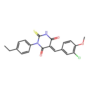 (5Z)-5-(3-chloro-4-methoxybenzylidene)-1-(4-ethylphenyl)-2-thioxodihydropyrimidine-4,6(1H,5H)-dione structure
