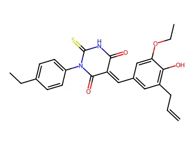 (5E)-5-[(3-ethoxy-4-hydroxy-5-prop-2-enylphenyl)methylidene]-1-(4-ethylphenyl)-2-sulfanylidene-1,3-diazinane-4,6-dione structure