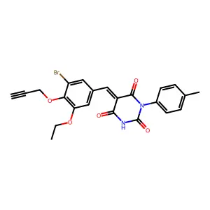 (5E)-5-[(3-bromo-5-ethoxy-4-prop-2-ynoxyphenyl)methylidene]-1-(4-methylphenyl)-1,3-diazinane-2,4,6-trione structure