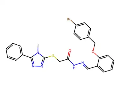 N-[[2-[(4-bromophenyl)methoxy]phenyl]methylideneamino]-2-[(4-methyl-5-phenyl-1,2,4-triazol-3-yl)sulfanyl]acetamide structure
