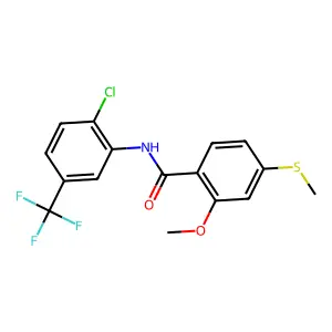 N-[2-chloro-5-(trifluoromethyl)phenyl]-2-methoxy-4-(methylsulfanyl)benzamide structure