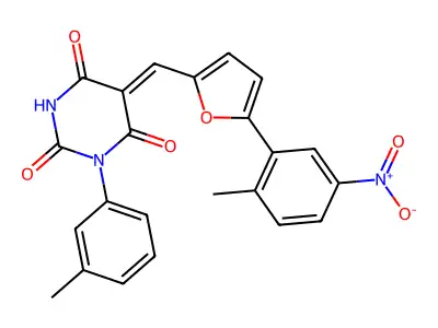 (5Z)-5-[[5-(2-methyl-5-nitrophenyl)furan-2-yl]methylidene]-1-(3-methylphenyl)-1,3-diazinane-2,4,6-trione structure