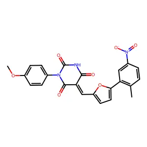 (5Z)-1-(4-methoxyphenyl)-5-[[5-(2-methyl-5-nitrophenyl)furan-2-yl]methylidene]-1,3-diazinane-2,4,6-trione structure
