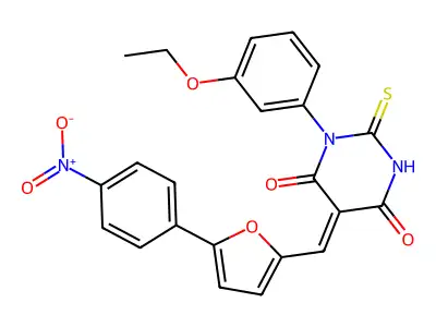(5Z)-1-(3-ethoxyphenyl)-5-[[5-(4-nitrophenyl)furan-2-yl]methylidene]-2-sulfanylidene-1,3-diazinane-4,6-dione structure