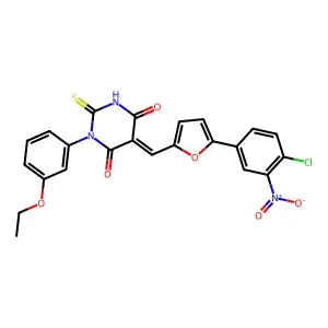 (5Z)-5-[[5-(4-chloro-3-nitrophenyl)furan-2-yl]methylidene]-1-(3-ethoxyphenyl)-2-sulfanylidene-1,3-diazinane-4,6-dione structure