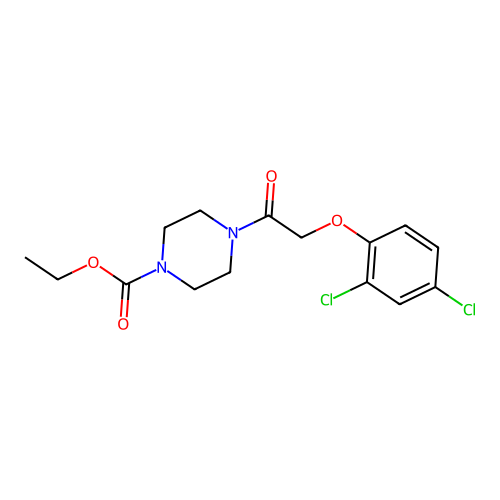 4-[2-(2,4-Dichloro-phenoxy)-acetyl]-piperazine-1-carboxylic acid ethyl ester structure