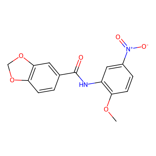 N-(2-methoxy-5-nitrophenyl)-1,3-benzodioxole-5-carboxamide structure