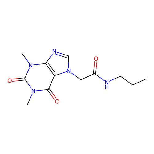 2-(1,3-dimethyl-2,6-dioxo-1,2,3,6-tetrahydro-7H-purin-7-yl)-N-propylacetamide structure