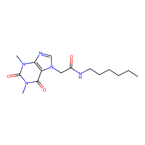 2-(1,3-dimethyl-2,6-dioxo-1,2,3,6-tetrahydro-7H-purin-7-yl)-N-hexylacetamide structure