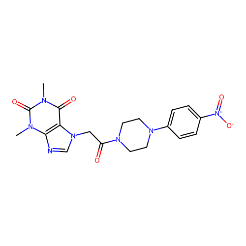 1,3-dimethyl-7-{2-[4-(4-nitrophenyl)piperazin-1-yl]-2-oxoethyl}-3,7-dihydro-1H-purine-2,6-dione structure