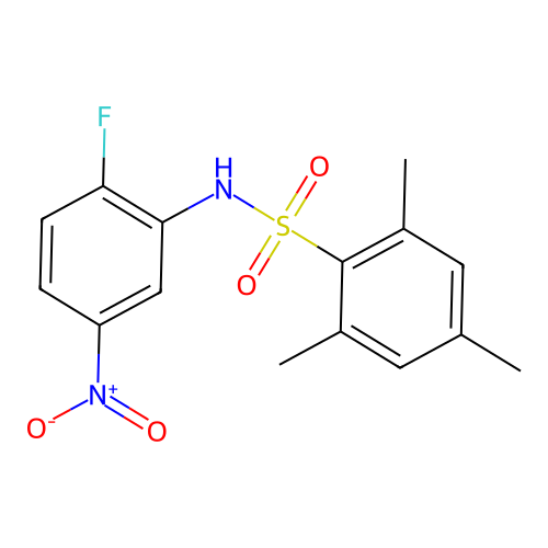 N-(2-fluoro-5-nitrophenyl)-2,4,6-trimethylbenzenesulfonamide structure