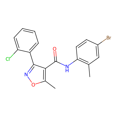 N-(4-bromo-2-methylphenyl)-3-(2-chlorophenyl)-5-methyl-1,2-oxazole-4-carboxamide structure
