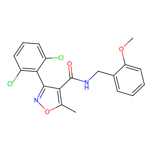 3-(2,6-dichlorophenyl)-N-(2-methoxybenzyl)-5-methyl-1,2-oxazole-4-carboxamide structure