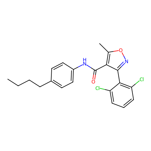 N-(4-butylphenyl)-3-(2,6-dichlorophenyl)-5-methyl-1,2-oxazole-4-carboxamide structure