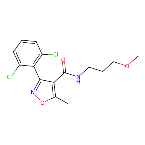 3-(2,6-dichlorophenyl)-N-(3-methoxypropyl)-5-methyl-1,2-oxazole-4-carboxamide structure