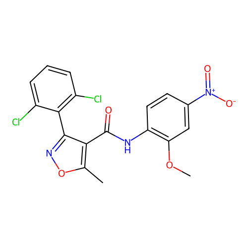 3-(2,6-dichlorophenyl)-N-(2-methoxy-4-nitrophenyl)-5-methyl-1,2-oxazole-4-carboxamide structure