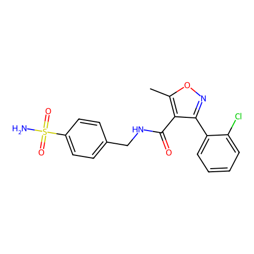 3-(2-chlorophenyl)-5-methyl-N-[(4-sulfamoylphenyl)methyl]-1,2-oxazole-4-carboxamide structure